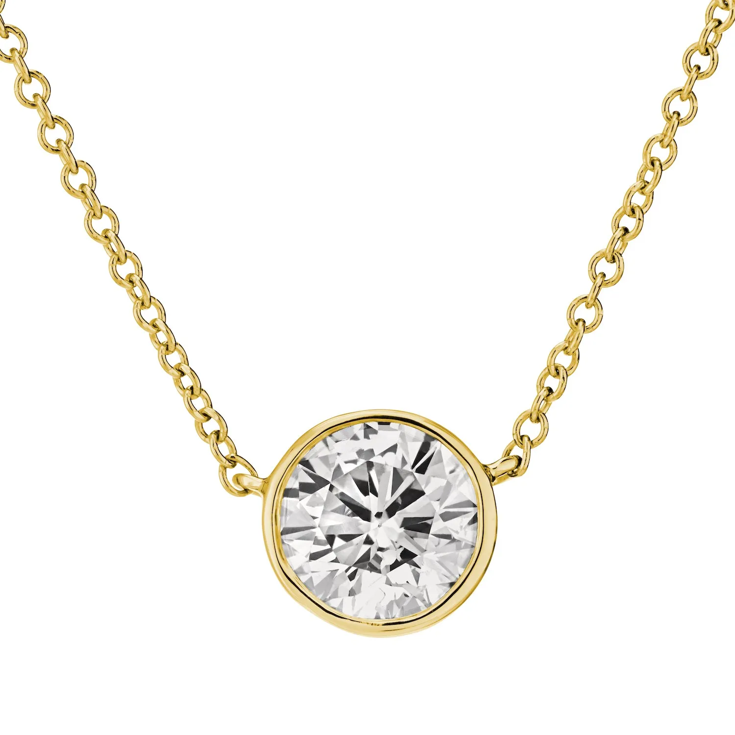 Certified 14 Karat Gold Lab Grown Diamond Bezel Pendant Necklace