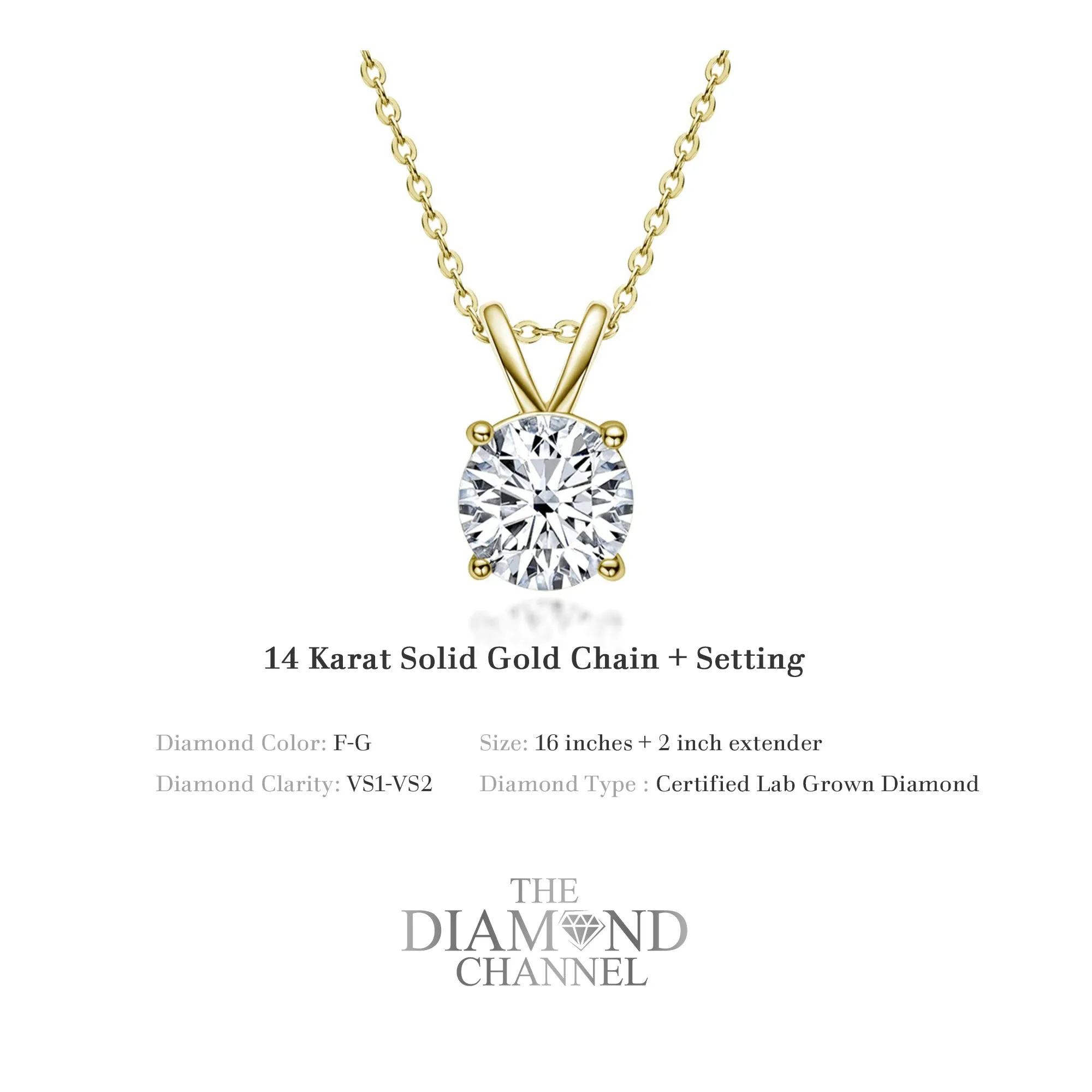 Certified 14 Karat Gold Lab Grown Diamond Pendant Necklace