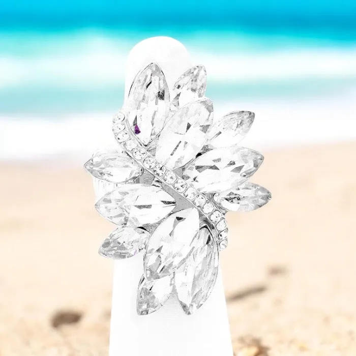 CHARISMA - clear silver marquise rhinestone stretch ring