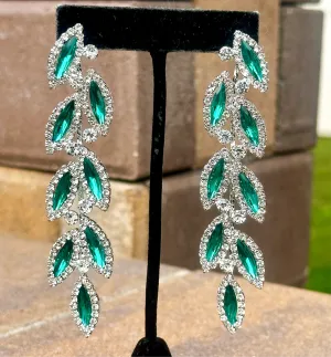 CHARLO - emerald green clear rhinestone vine earrings (silver)