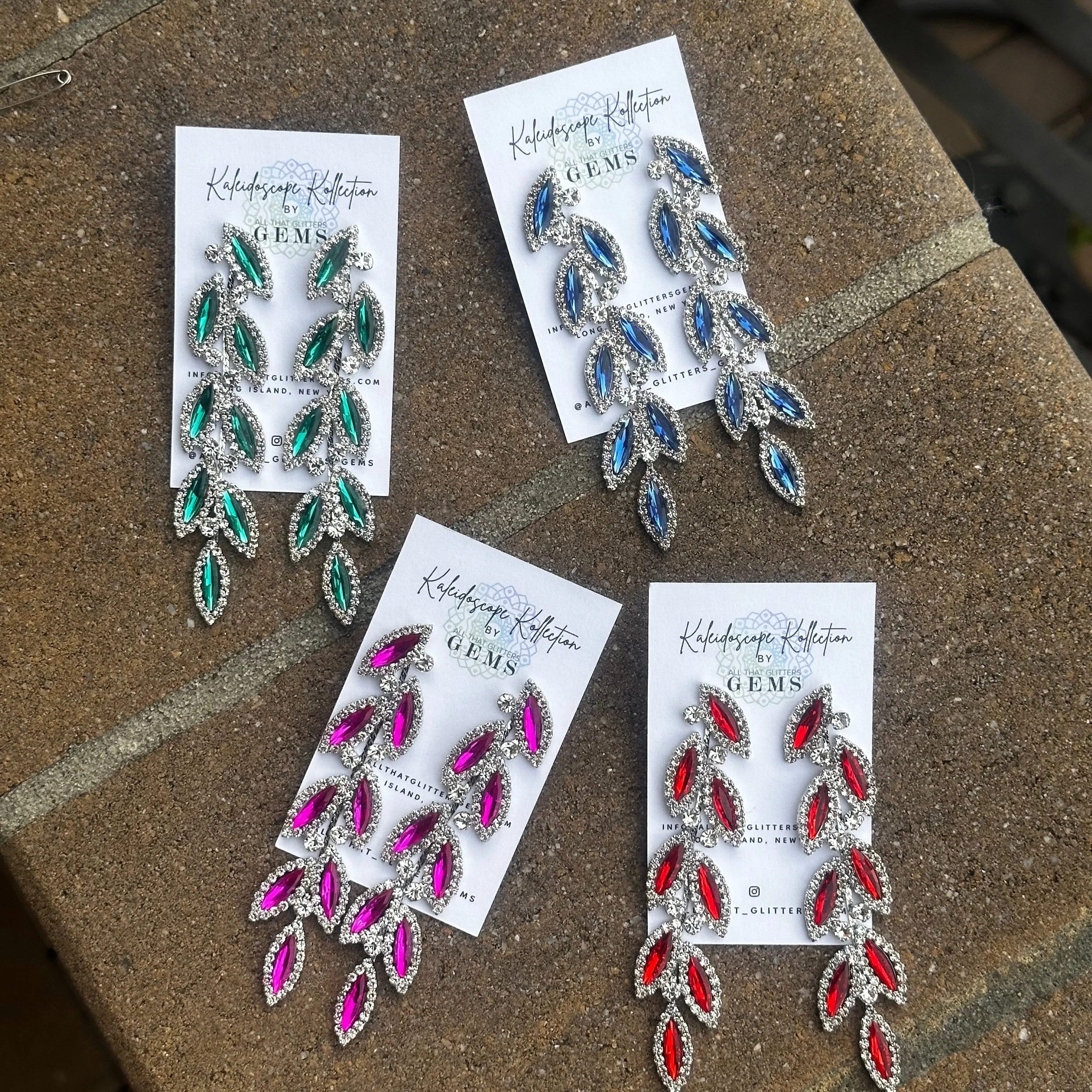 CHARLO - emerald green clear rhinestone vine earrings (silver)