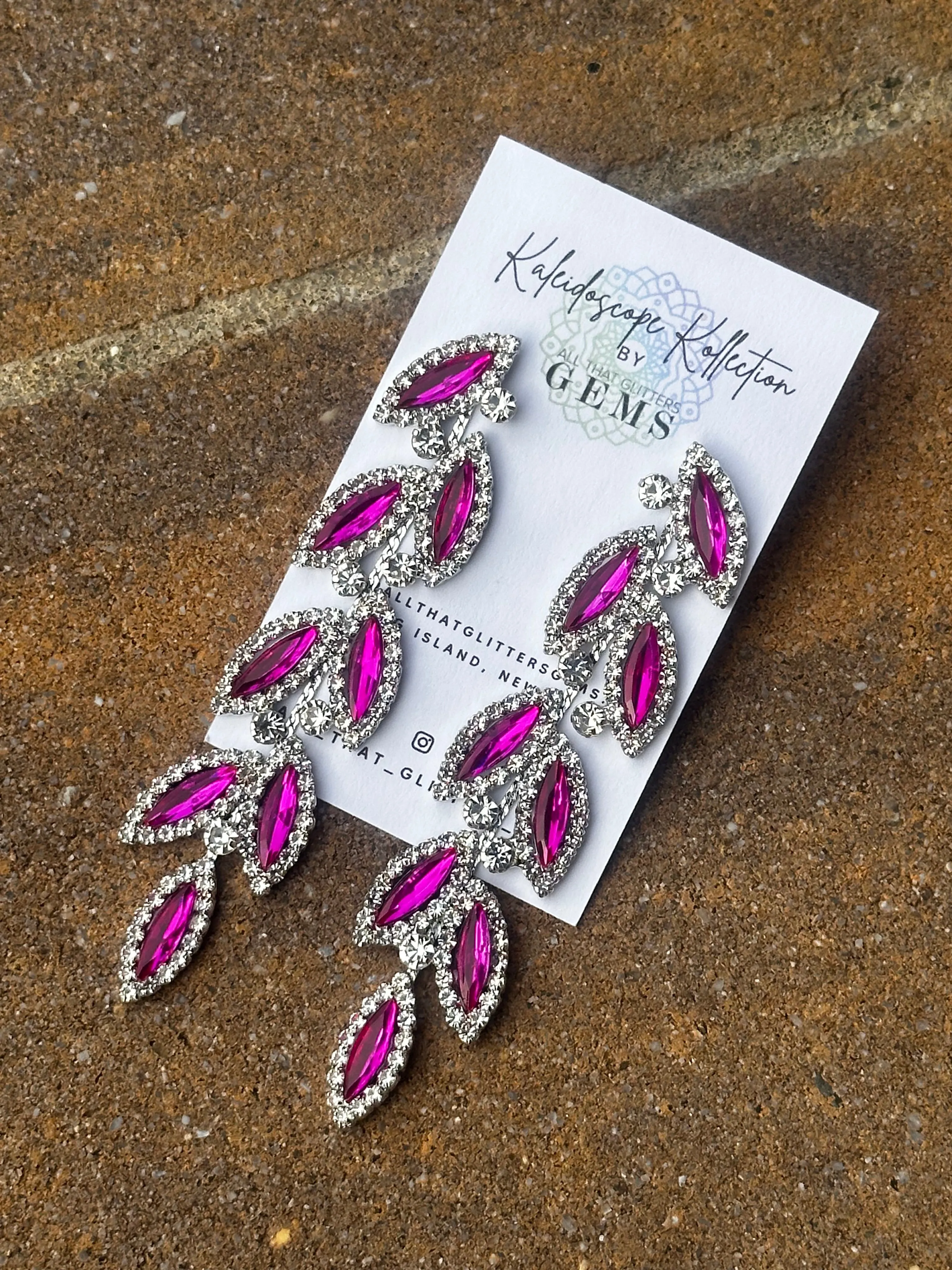 CHARLO - fuchsia & clear rhinestone vine earrings (silver)