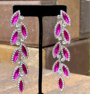 CHARLO - fuchsia & clear rhinestone vine earrings (silver)
