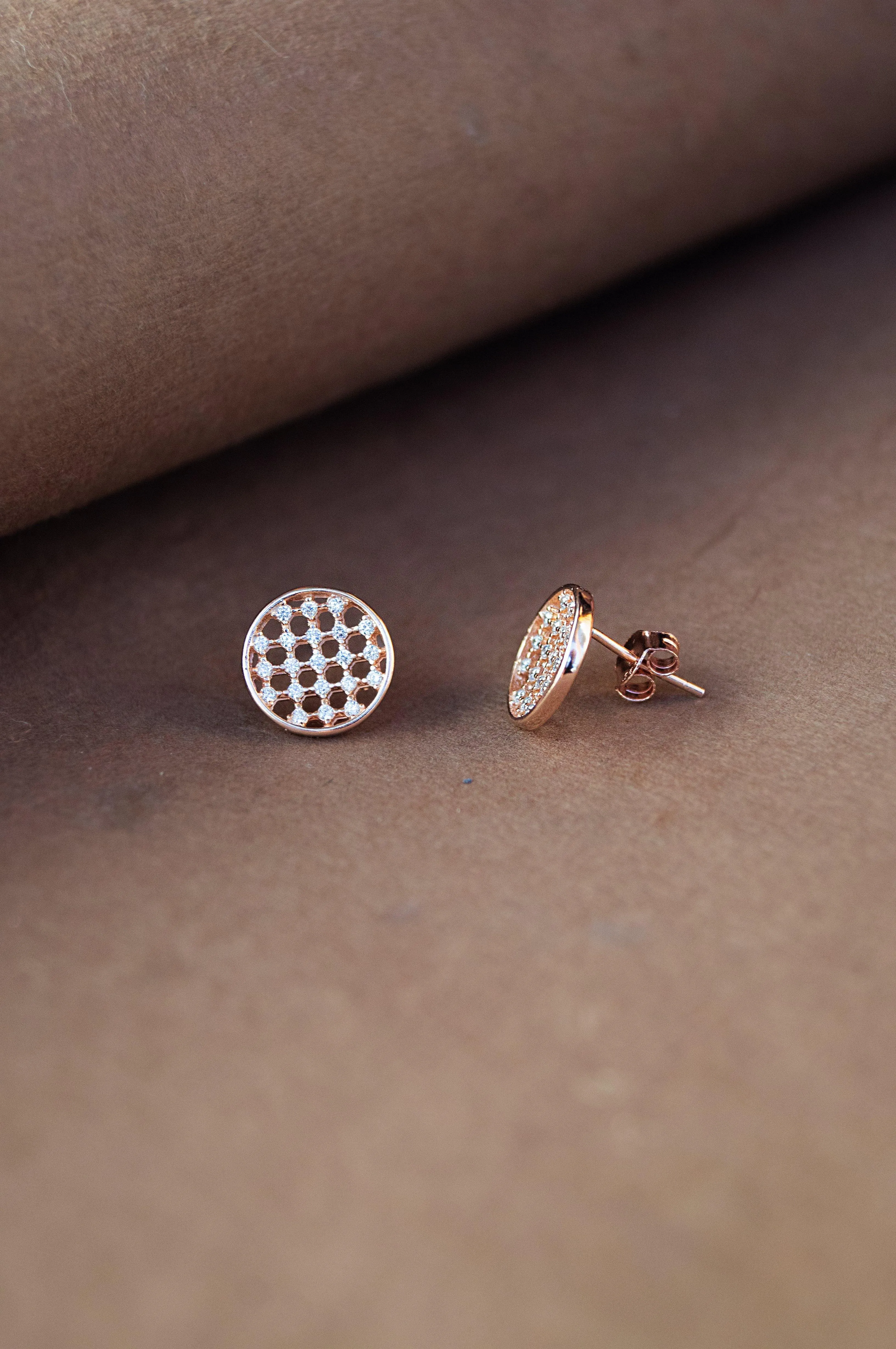 Cheque-Out These Rose Gold Plated Sterling Silver Stud Earrings