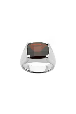 Chequerboard Ring 12 x 10mm Silver & Garnet