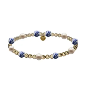 CHERRY BLOSSUM | Floral Porcelain with Gold-Filled beads & Pearls Bracelet