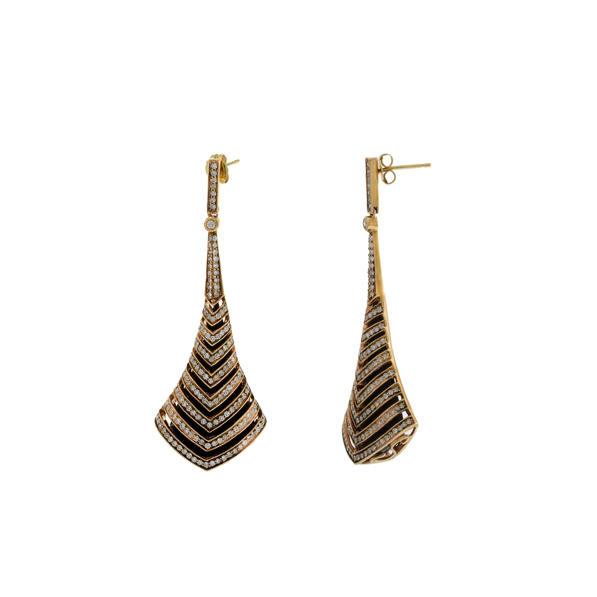 Chevron Crop Onyx and Diamond Drop Earrings in 14KT Rose Gold
