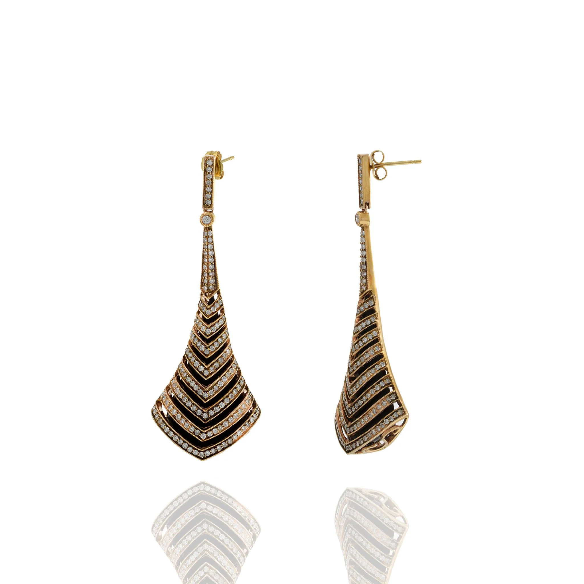 Chevron Crop Onyx and Diamond Drop Earrings in 14KT Rose Gold