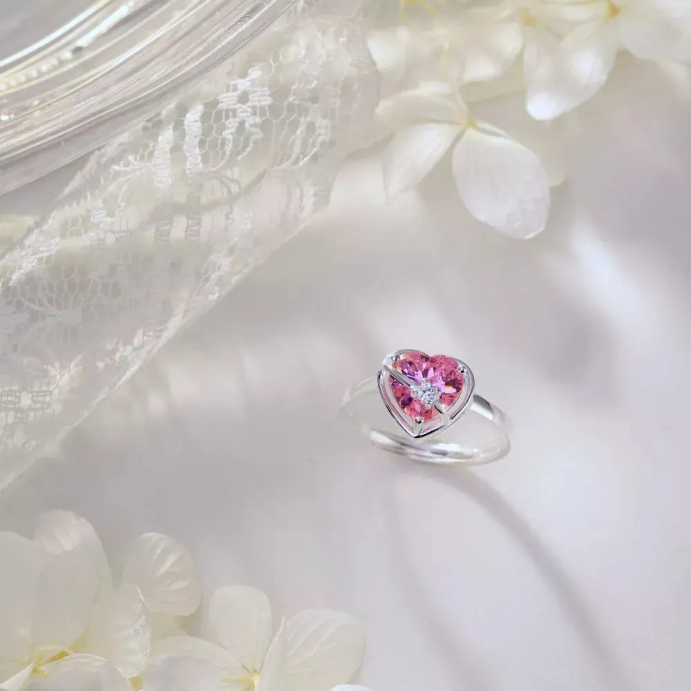 Children's and Teens' Rings:  Sterling Silver, Pink, CZ Ribbon-Wrapped Heart Rings, Adjustable, with Gift Box