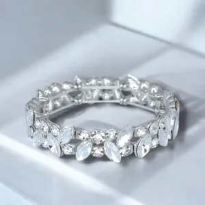 CHLOE - clear rhinestone floral stretch bracelet (silver)