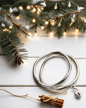 Chunky Silver Bangle 2pc Set