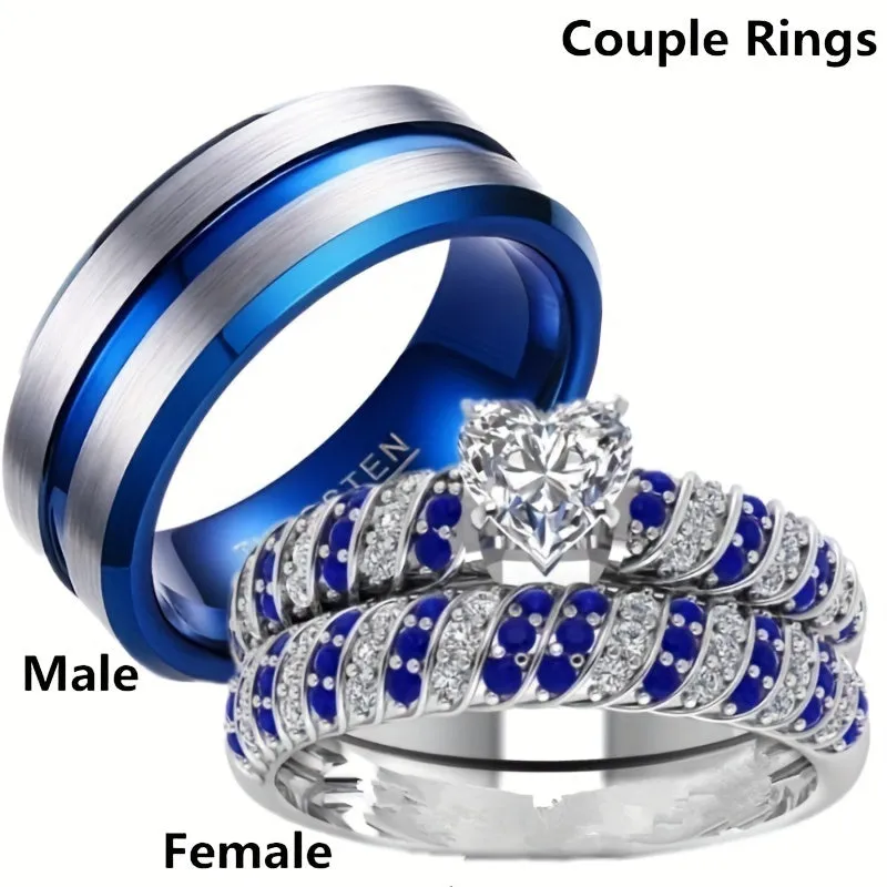 Classic Couple Rings Engagement Jewelry Heart Rings