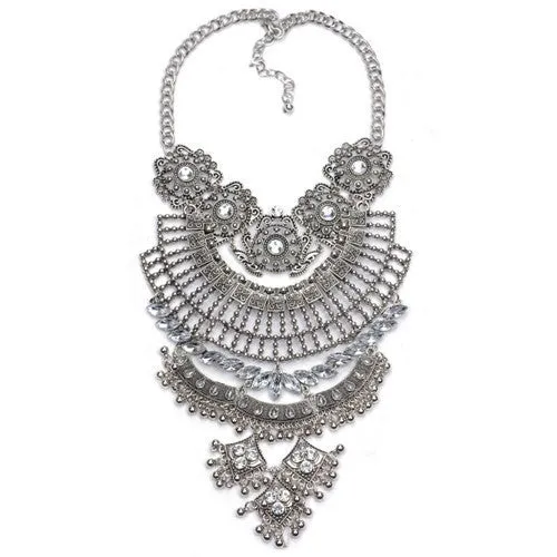 Collar ZA Necklaces Pendants Vintage Crystal Maxi Choker Statement Silver Boho Big Fashion Women Jewellery