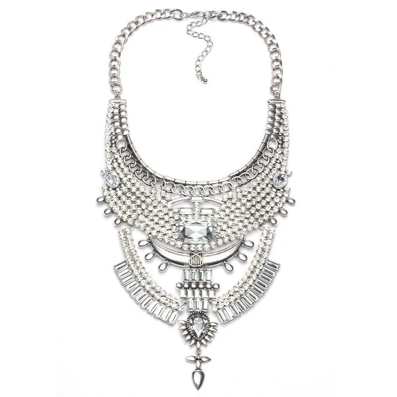Collar ZA Necklaces Pendants Vintage Crystal Maxi Choker Statement Silver Boho Big Fashion Women Jewellery