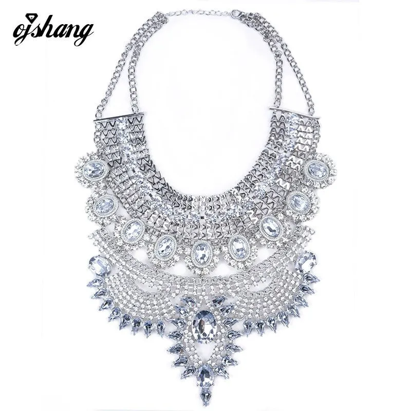 Collar ZA Necklaces Pendants Vintage Crystal Maxi Choker Statement Silver Boho Big Fashion Women Jewellery