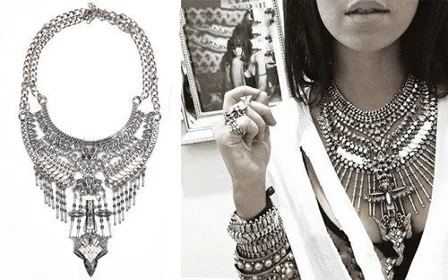 Collar ZA Necklaces Pendants Vintage Crystal Maxi Choker Statement Silver Boho Big Fashion Women Jewellery