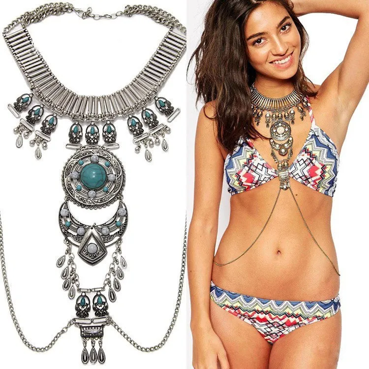 Collar ZA Necklaces Pendants Vintage Crystal Maxi Choker Statement Silver Boho Big Fashion Women Jewellery