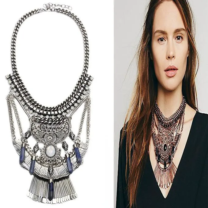 Collar ZA Necklaces Pendants Vintage Crystal Maxi Choker Statement Silver Boho Big Fashion Women Jewellery