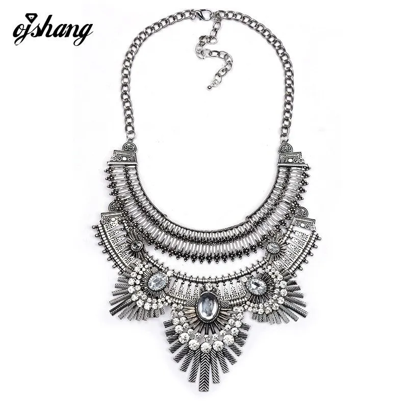 Collar ZA Necklaces Pendants Vintage Crystal Maxi Choker Statement Silver Boho Big Fashion Women Jewellery