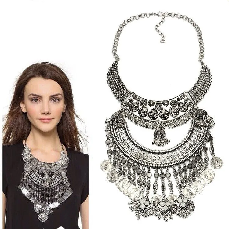 Collar ZA Necklaces Pendants Vintage Crystal Maxi Choker Statement Silver Boho Big Fashion Women Jewellery