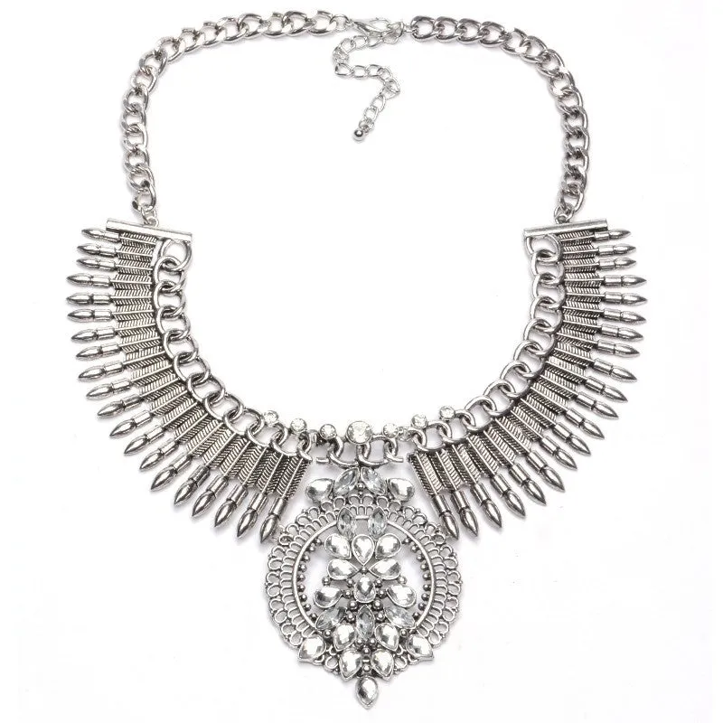 Collar ZA Necklaces Pendants Vintage Crystal Maxi Choker Statement Silver Boho Big Fashion Women Jewellery