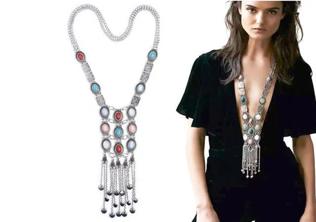 Collar ZA Necklaces Pendants Vintage Crystal Maxi Choker Statement Silver Boho Big Fashion Women Jewellery