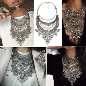 Collar ZA Necklaces Pendants Vintage Crystal Maxi Choker Statement Silver Boho Big Fashion Women Jewellery