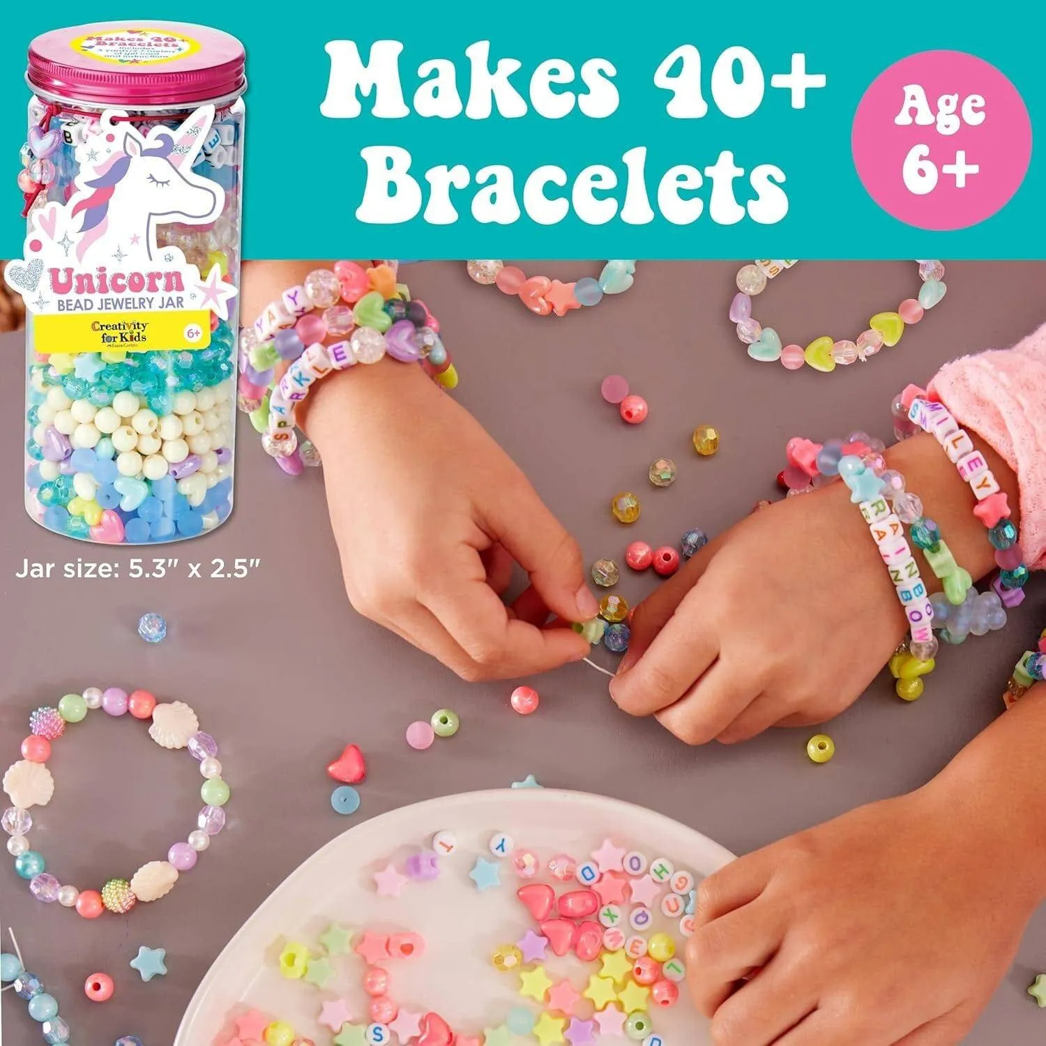 Creatology Unicorn Charm Beads DIY Jewelry Making Kit for Girls with Portable Travel Jar
