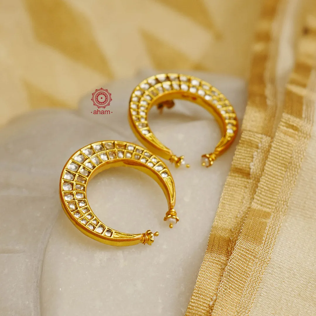 Crescent Moon Gold Polish Silver Earrings