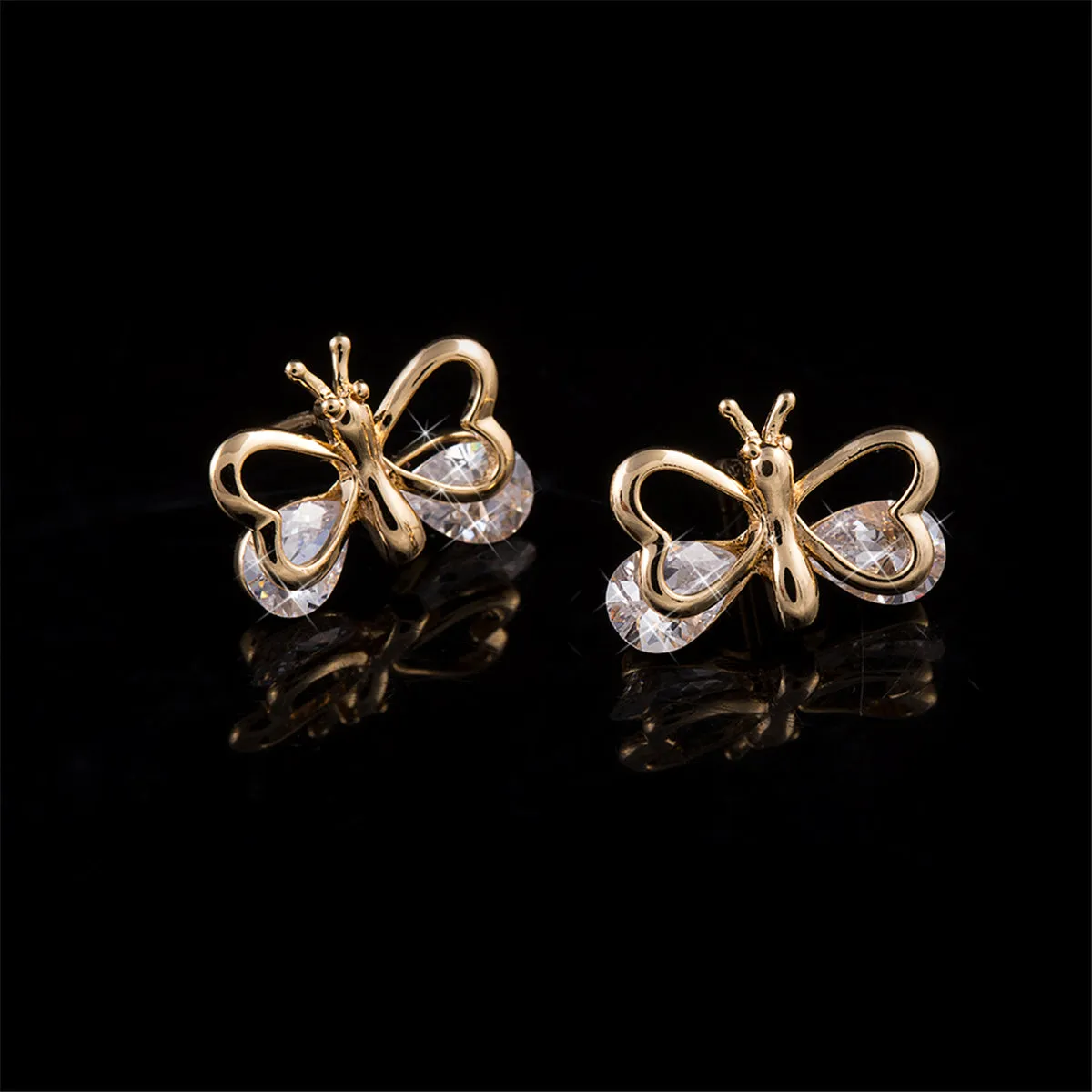 Crystal & 18K Gold-Plated Butterfly Stud Earrings