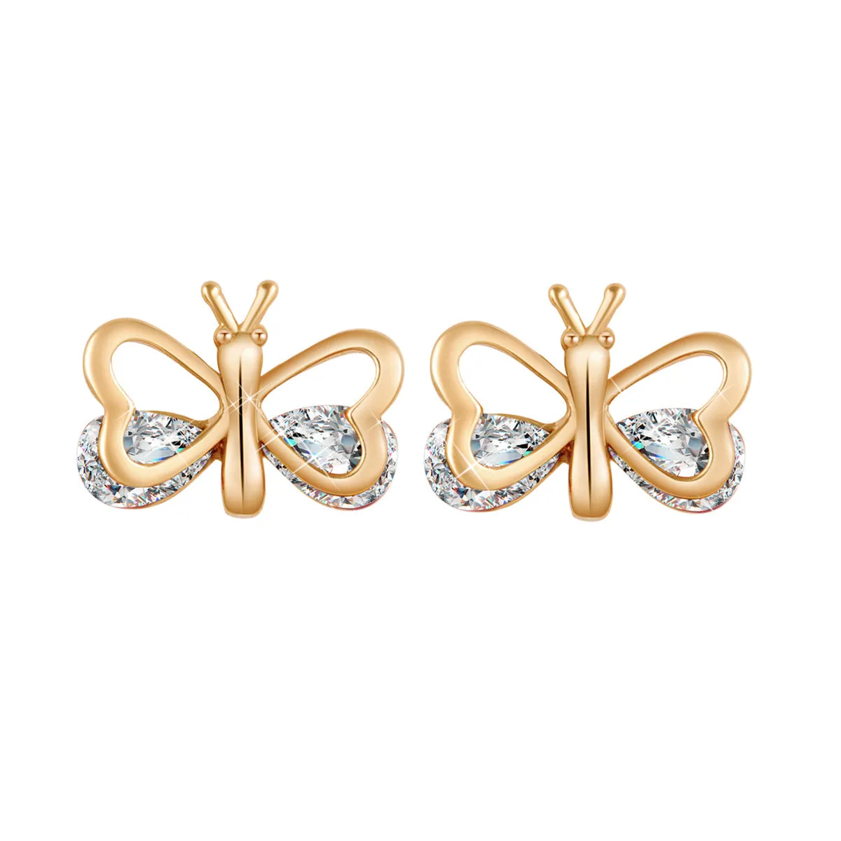 Crystal & 18K Gold-Plated Butterfly Stud Earrings