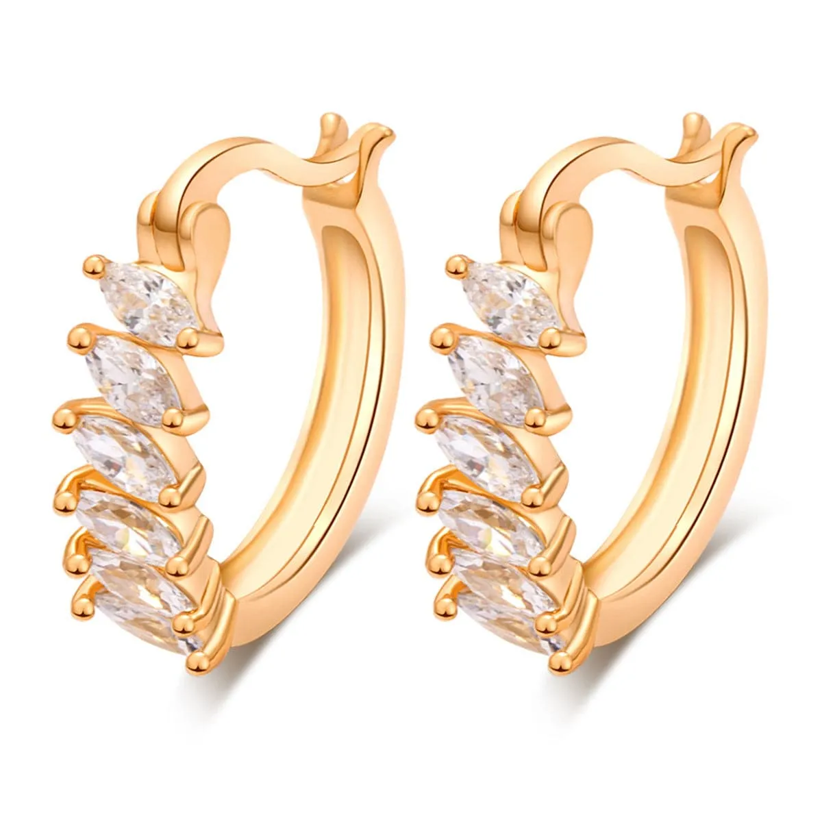Crystal & 18K Gold-Plated Marquise-Cut Huggie Earrings