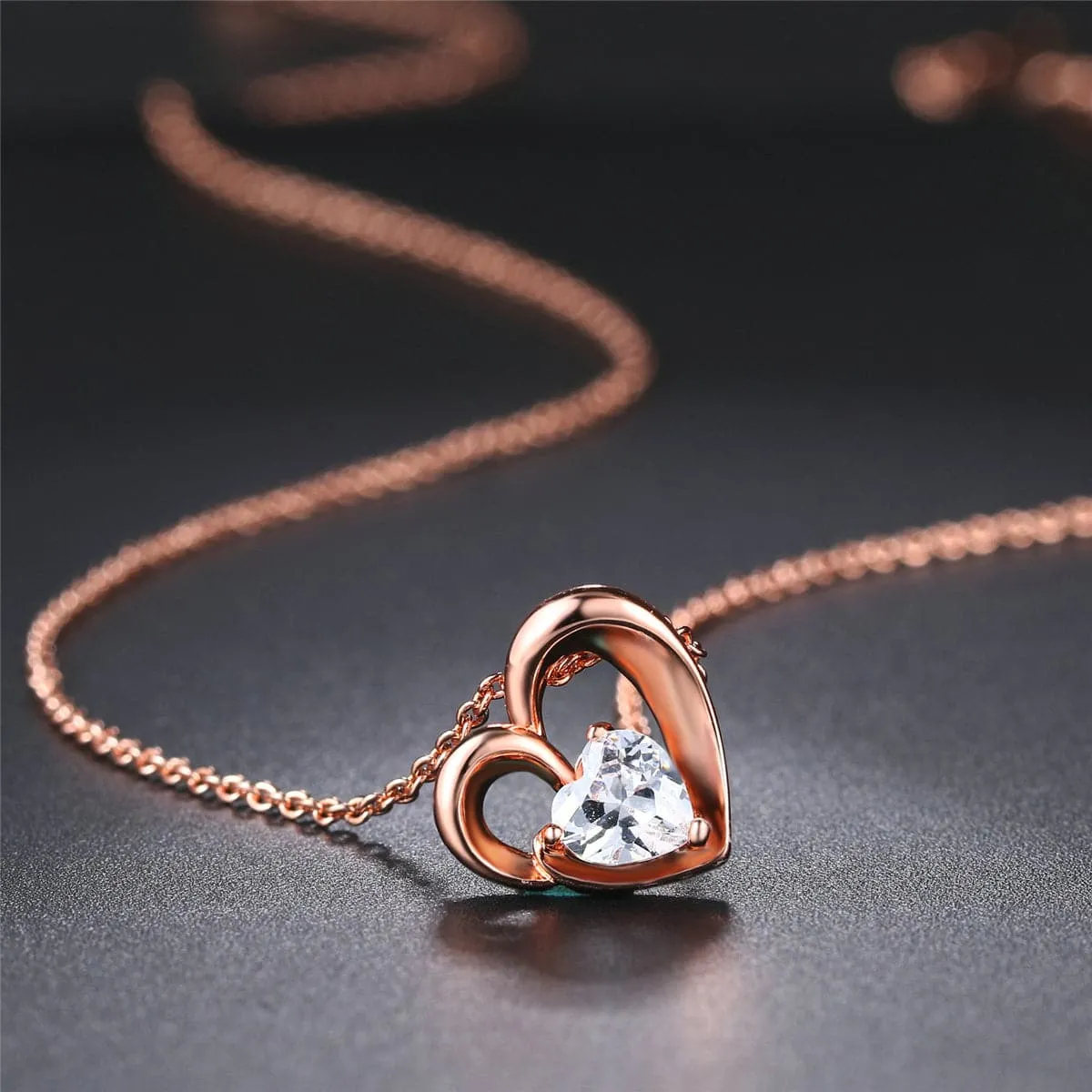 Crystal & 18K Rose Gold-Plated Openwork Heart Pendant Necklace