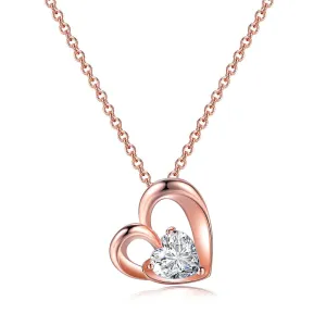 Crystal & 18K Rose Gold-Plated Openwork Heart Pendant Necklace