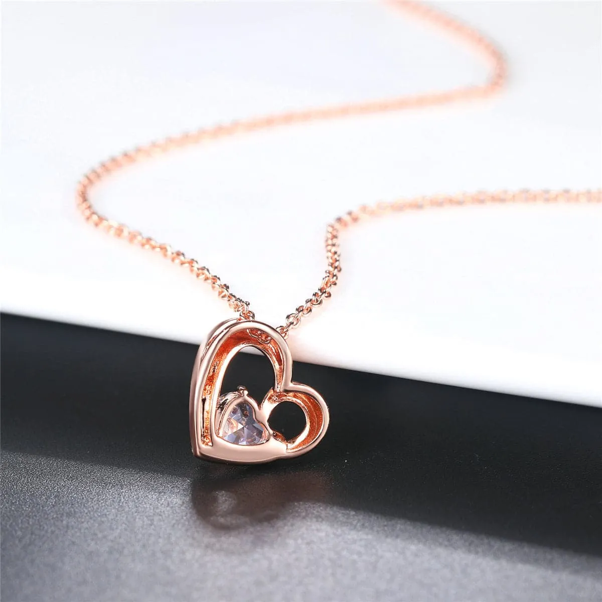 Crystal & 18K Rose Gold-Plated Openwork Heart Pendant Necklace
