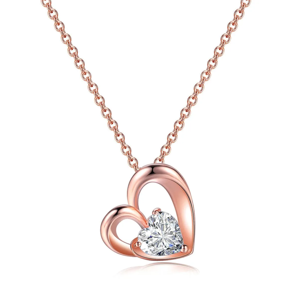 Crystal & 18K Rose Gold-Plated Openwork Heart Pendant Necklace