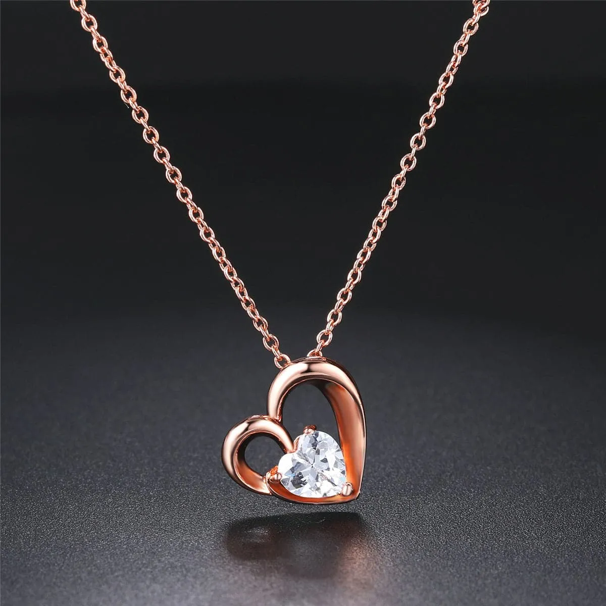 Crystal & 18K Rose Gold-Plated Openwork Heart Pendant Necklace