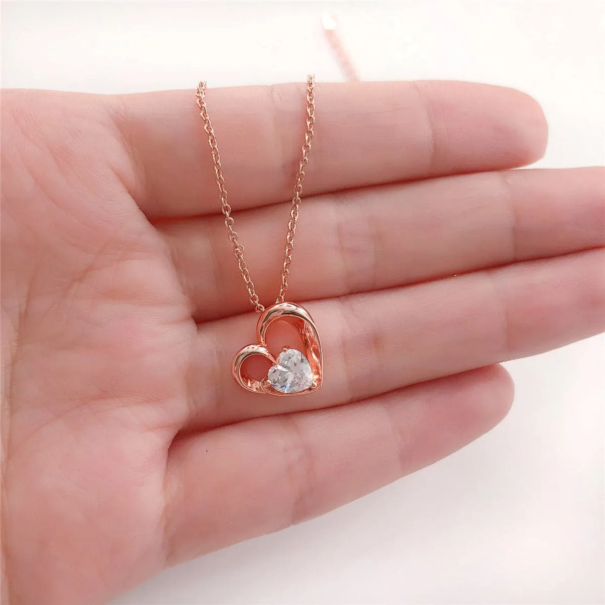 Crystal & 18K Rose Gold-Plated Openwork Heart Pendant Necklace