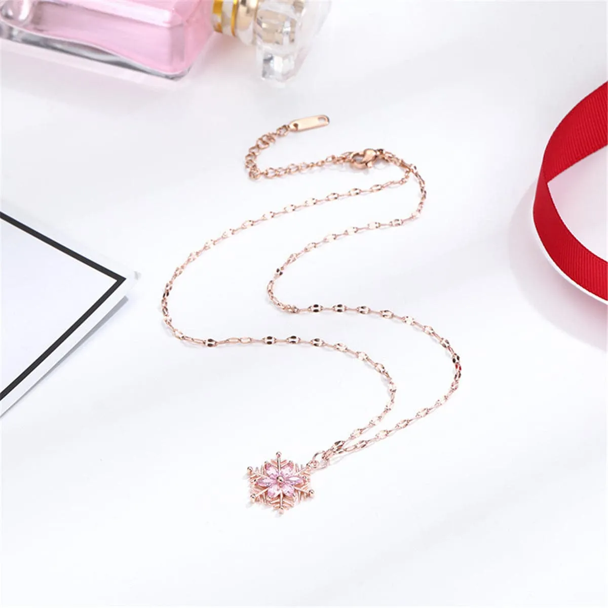 Crystal & 18K Rose Gold-Plated Snowflake Pendant Necklace