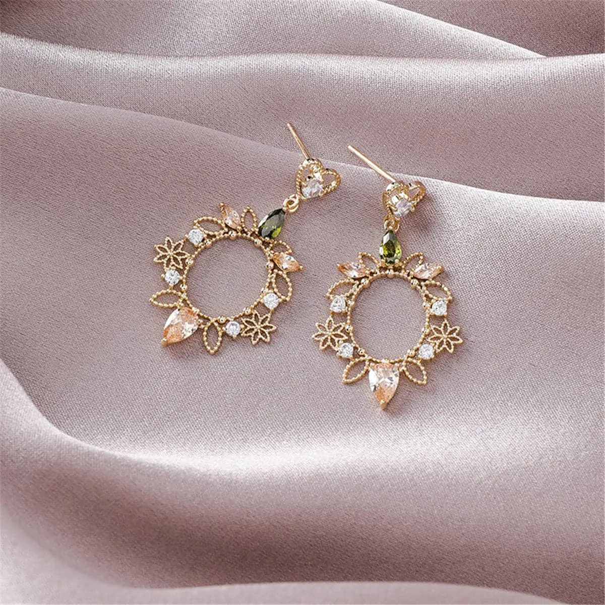 Crystal & Cubic Zirconia 18K Gold-Plated Heart Flower Drop Earrings