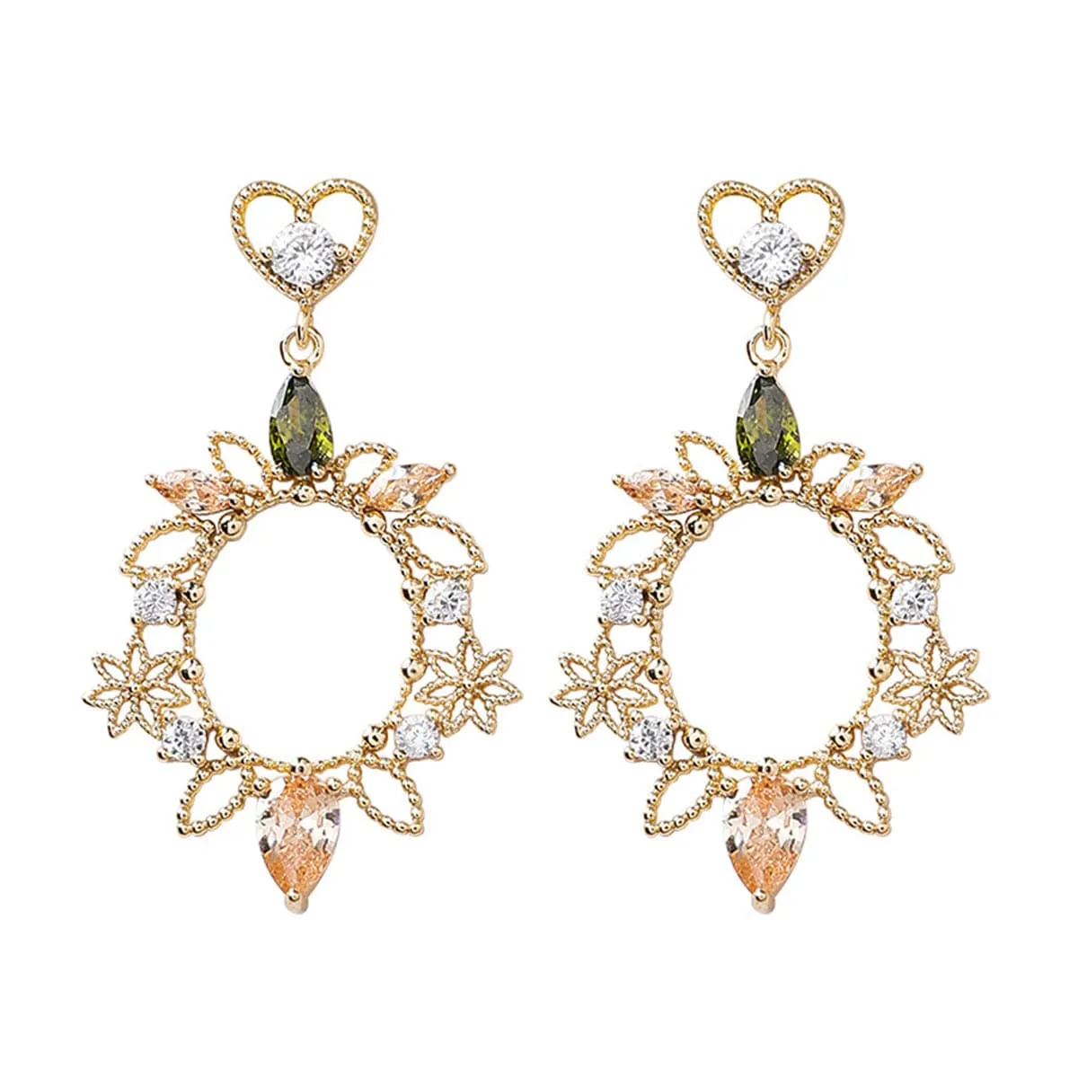 Crystal & Cubic Zirconia 18K Gold-Plated Heart Flower Drop Earrings