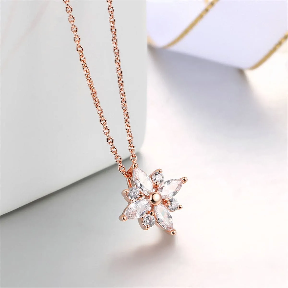 Crystal & Cubic Zirconia Flower Pendant Necklace