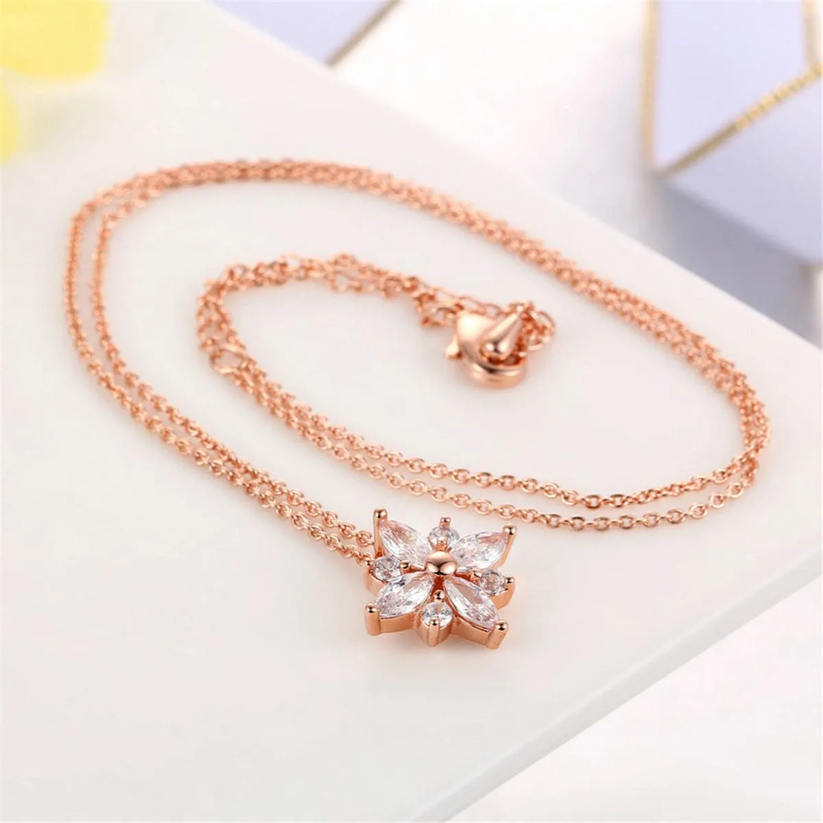 Crystal & Cubic Zirconia Flower Pendant Necklace