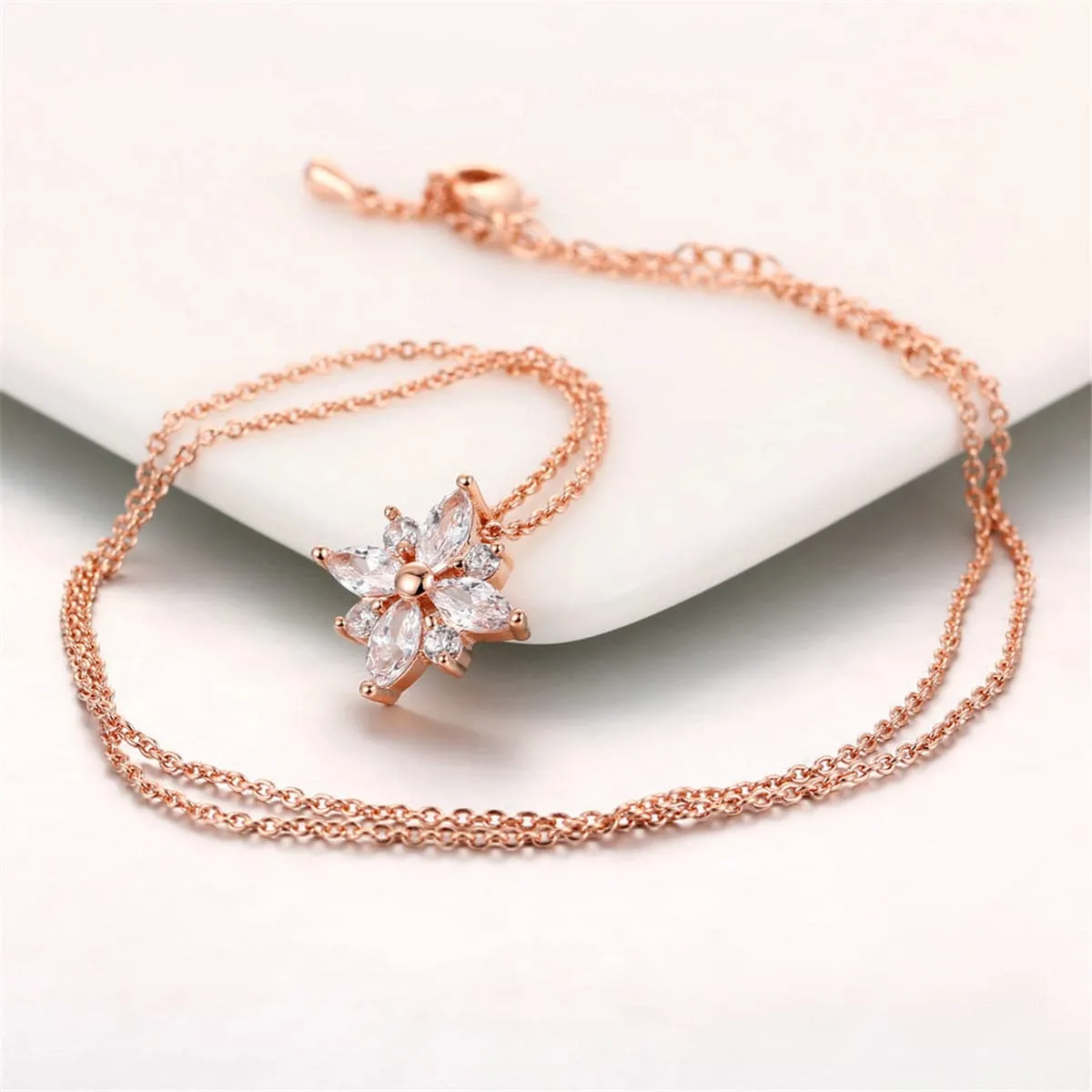 Crystal & Cubic Zirconia Flower Pendant Necklace