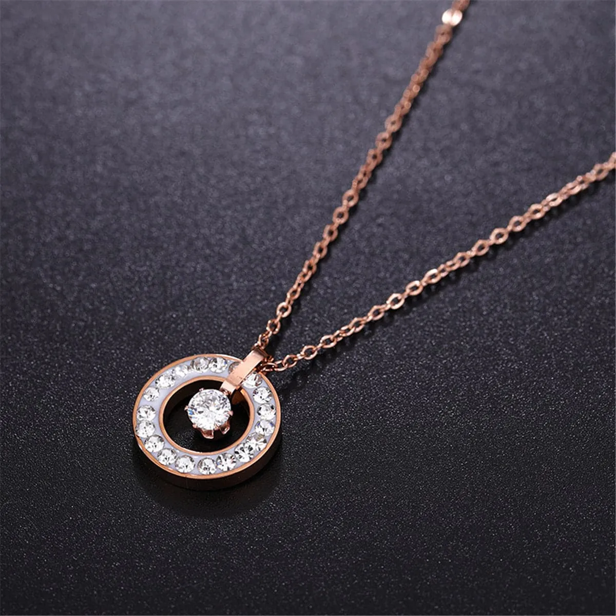 Cubic Zirconia 18K Rose Gold-Plated Ring Pendant Necklace