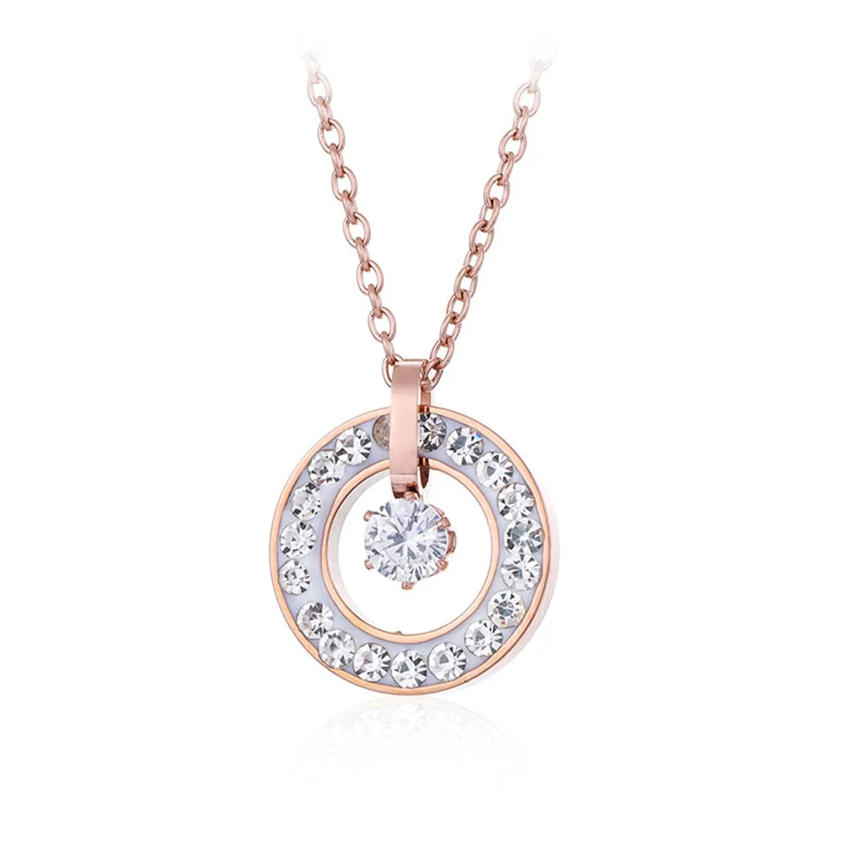 Cubic Zirconia 18K Rose Gold-Plated Ring Pendant Necklace