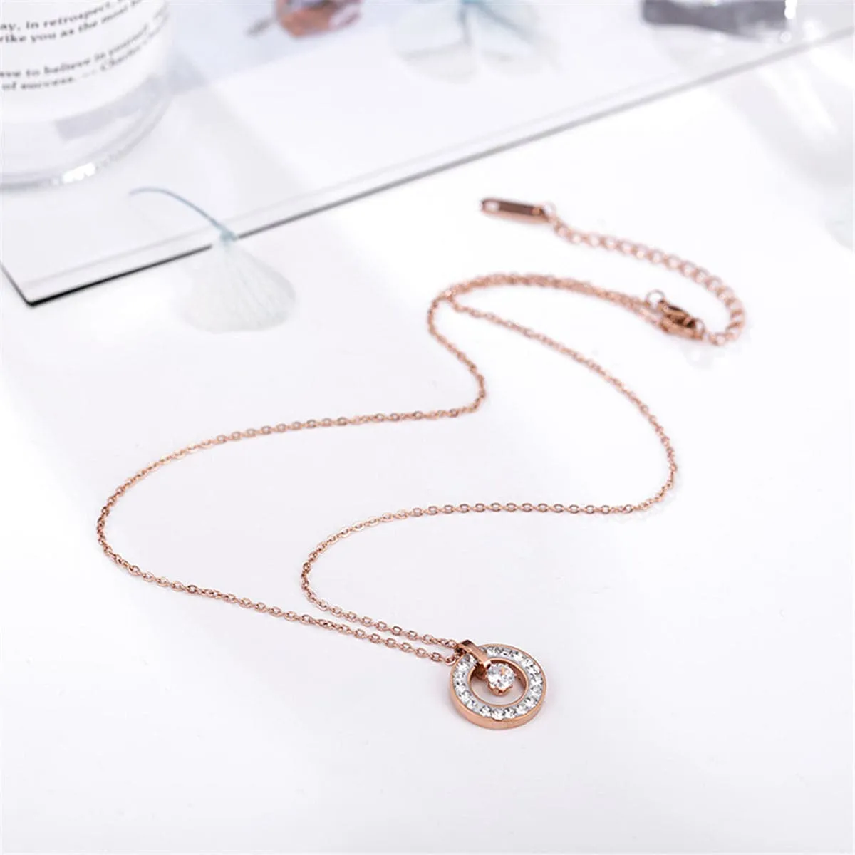 Cubic Zirconia 18K Rose Gold-Plated Ring Pendant Necklace