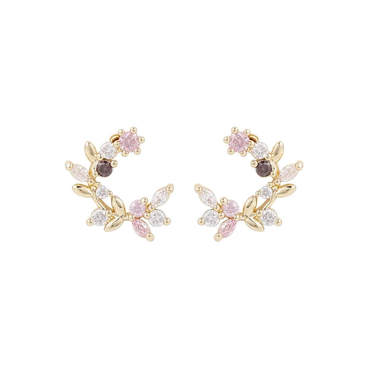 Cubic Zirconia & 18K Gold-Plated Floral Stud Earrings