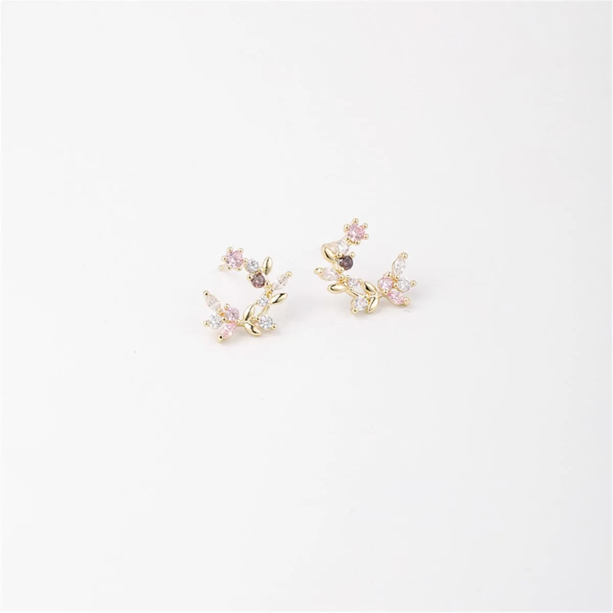 Cubic Zirconia & 18K Gold-Plated Floral Stud Earrings