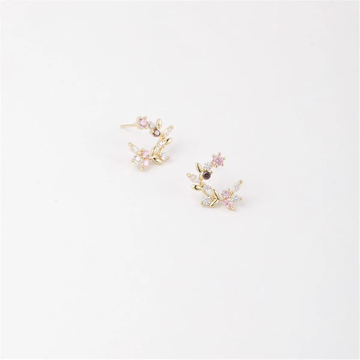 Cubic Zirconia & 18K Gold-Plated Floral Stud Earrings